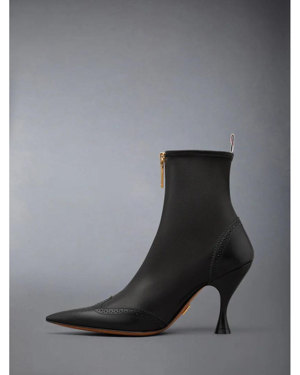 Thom Browne Black Bottine Wingtip À Talon Courbe Rond 90Mm En Veau Lisse Boot