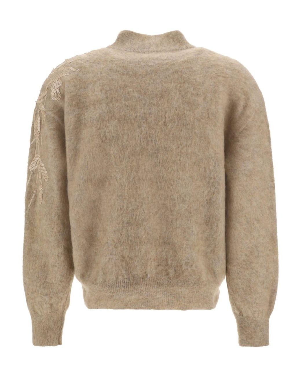 Brunello Cucinelli Natural Warm Wool Mohair Blend Embellished Sweater Clothing