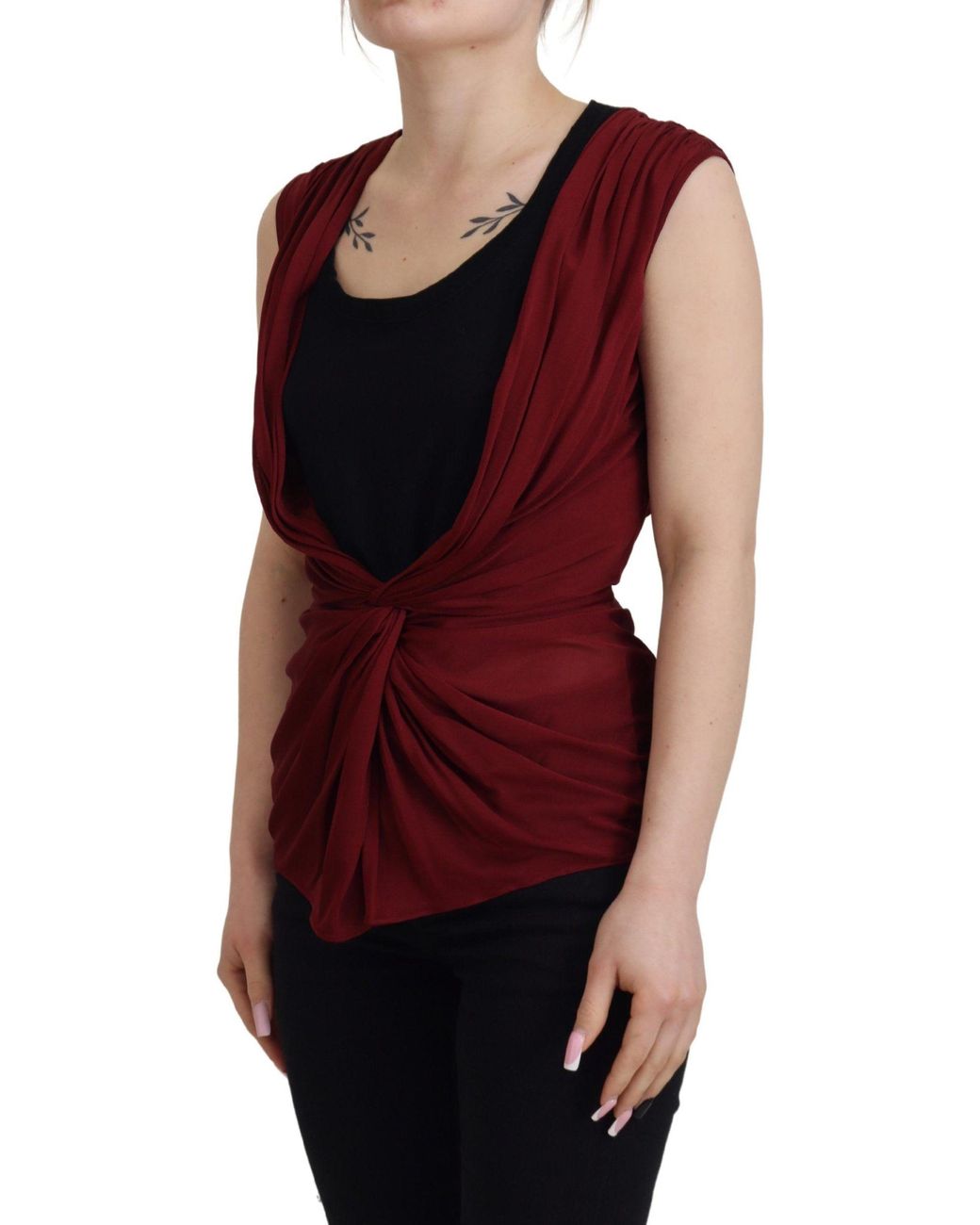 Dolce & Gabbana Red Silk-Blend Logo Detail Top Blouse