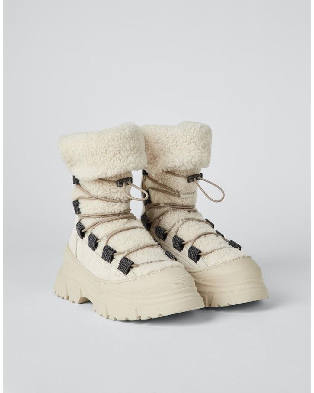 Brunello Cucinelli Natural Shearling Lace Up Boots