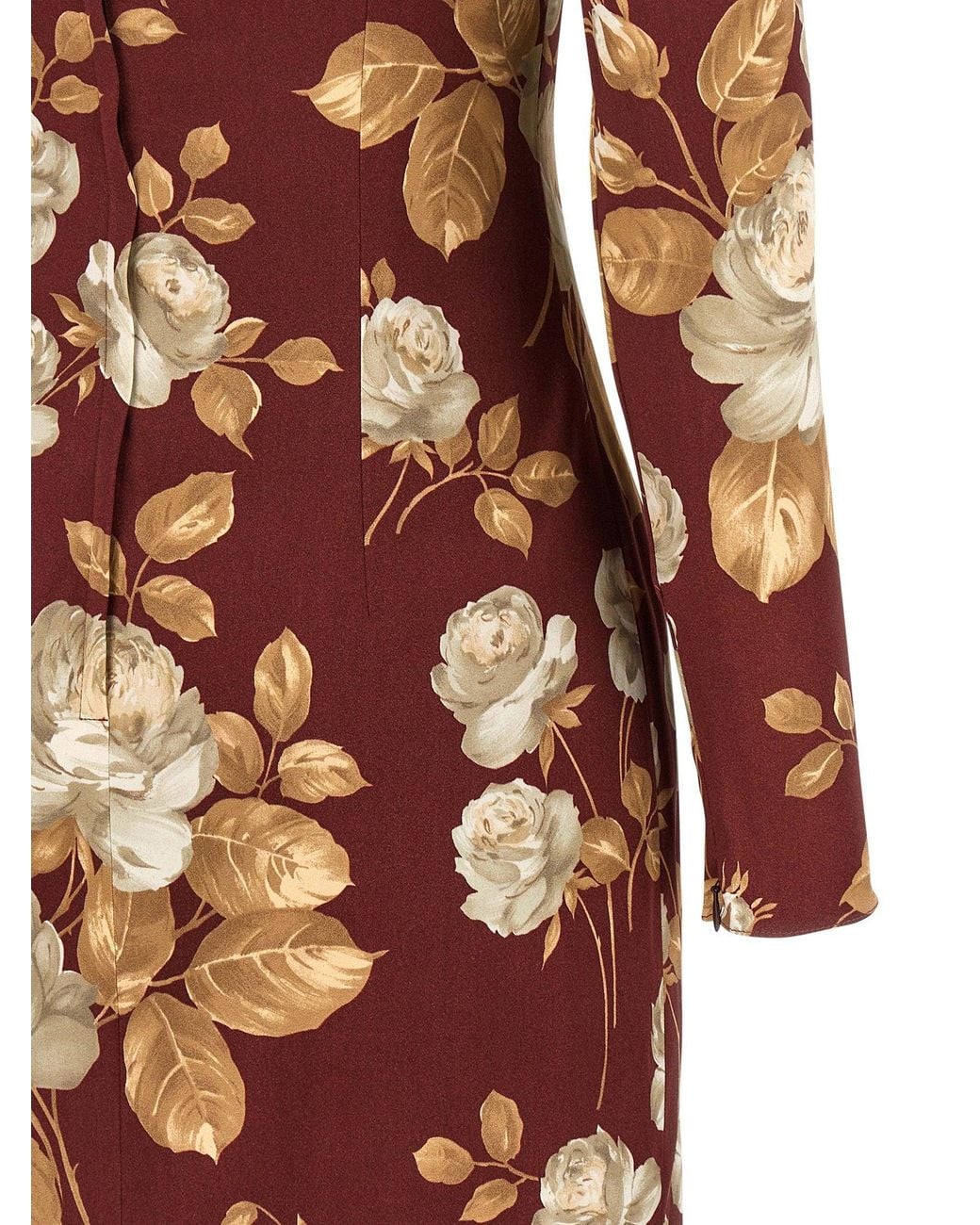 Dolce & Gabbana Red Dolce & Gabbana Rose-Print Silk Satin Dress
