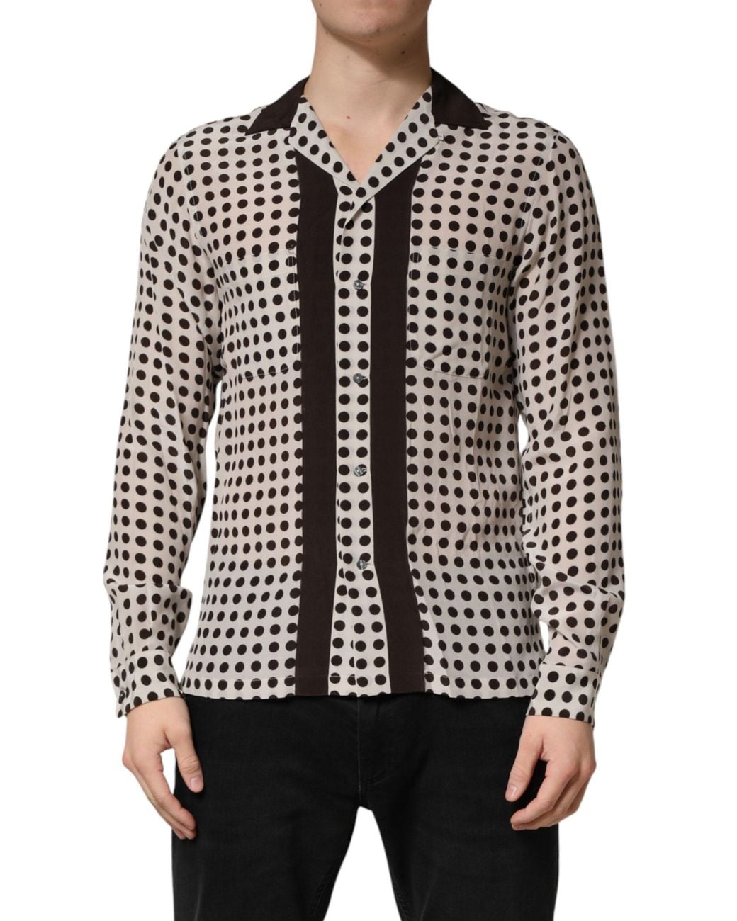 Dolce & Gabbana Black Polka Dot Silk Casual Shirt for men