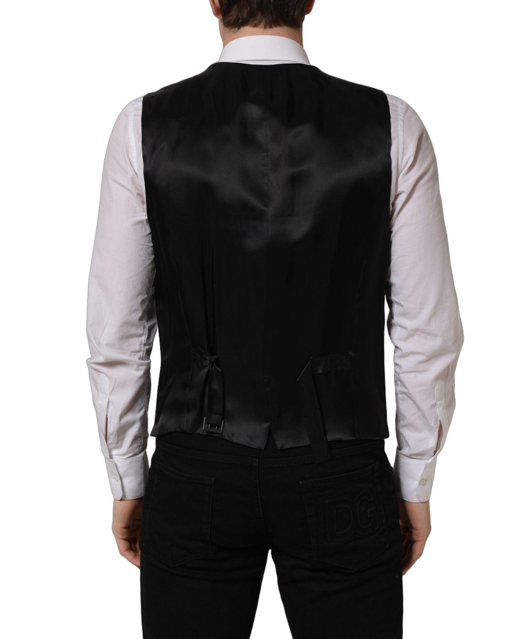 Dolce & Gabbana Black Wool Single Breasted Waistcoat Vest Virgin Elastane Clothing for men