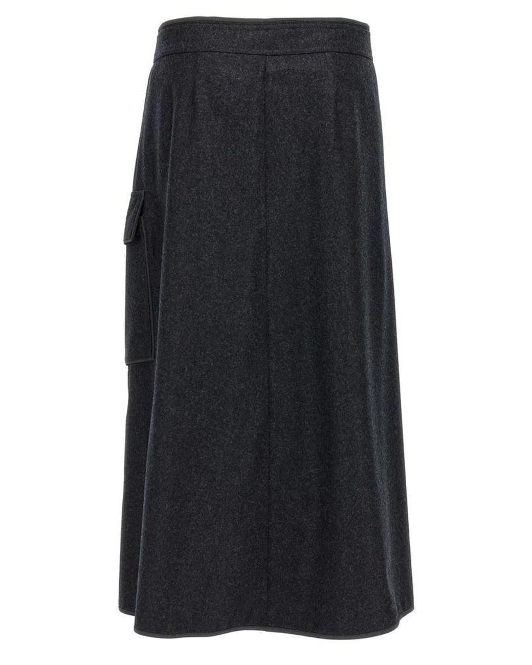 Brunello Cucinelli Black Charcoal Wool Wrap Skirt