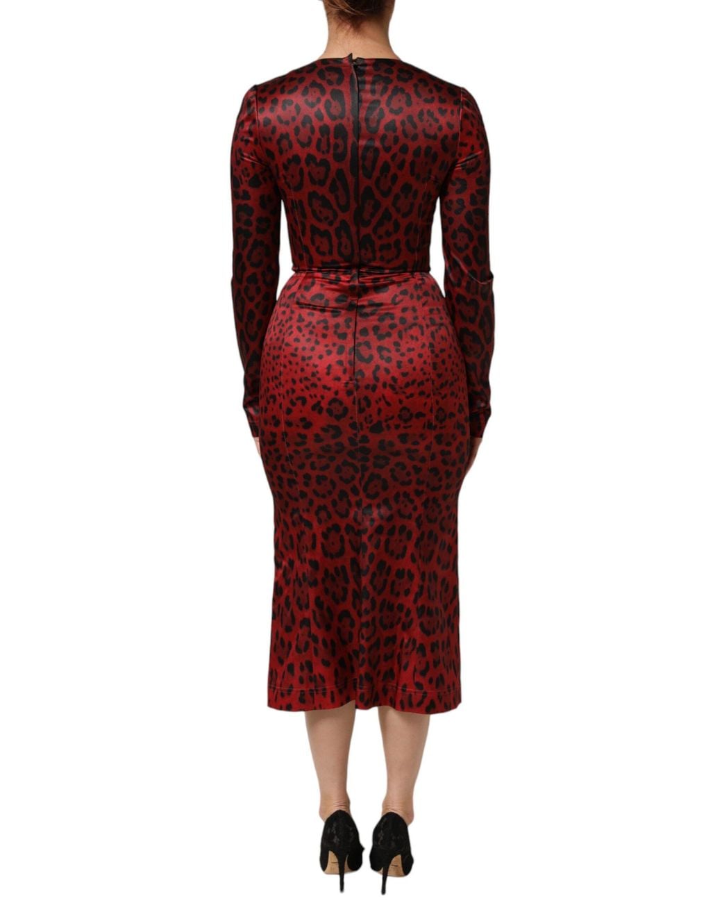 Dolce & Gabbana Red Leopard Sheath Long Sleeves Dress 05+Pl