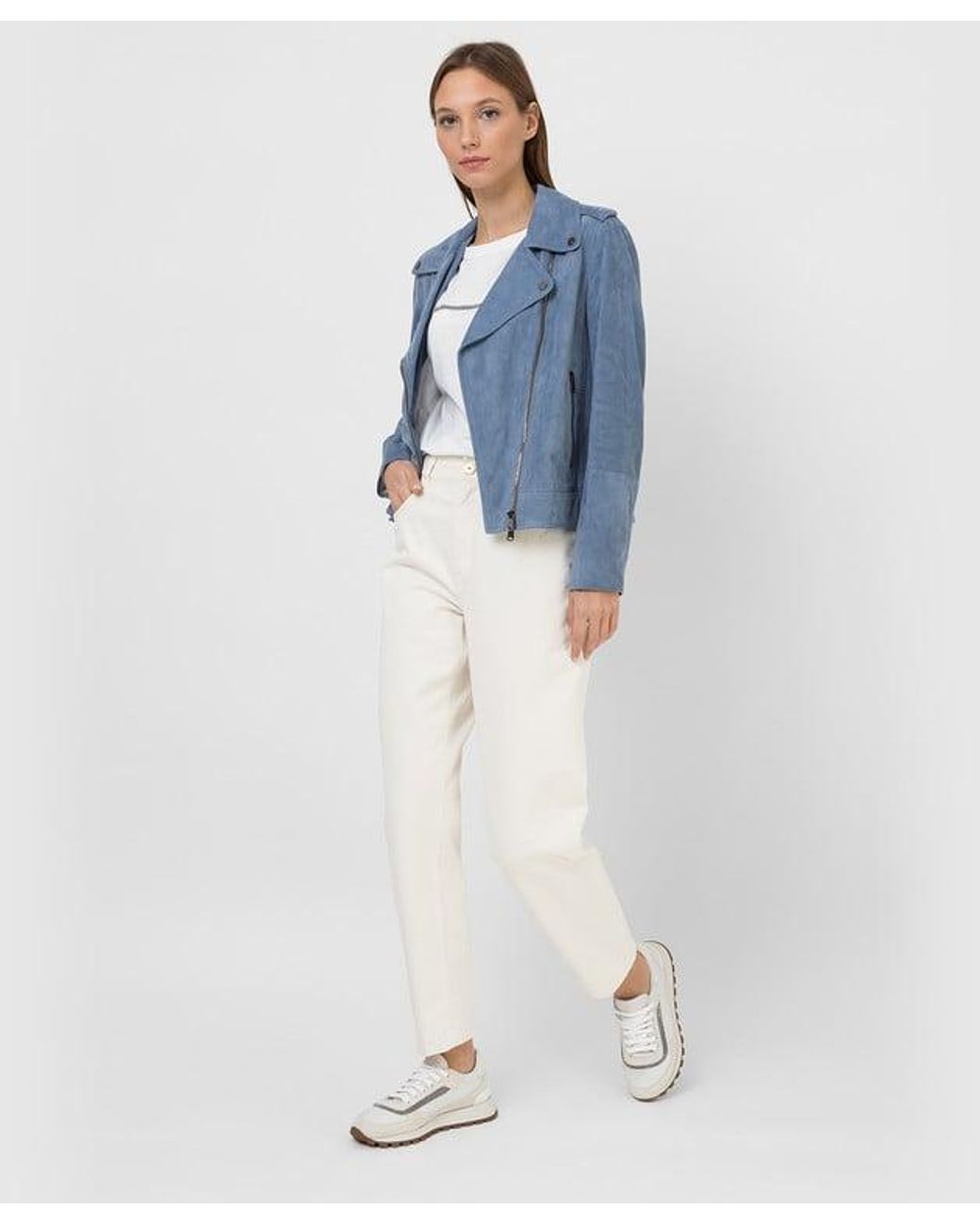 Brunello Cucinelli Blue Leather Biker Jacket
