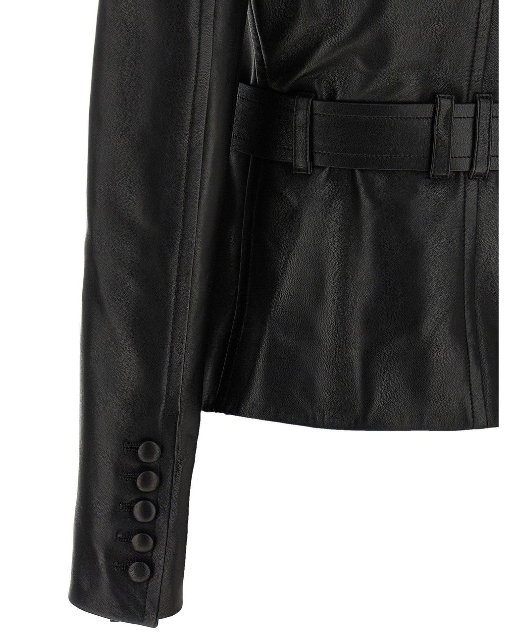 Balmain Black Belted Leather Jacket