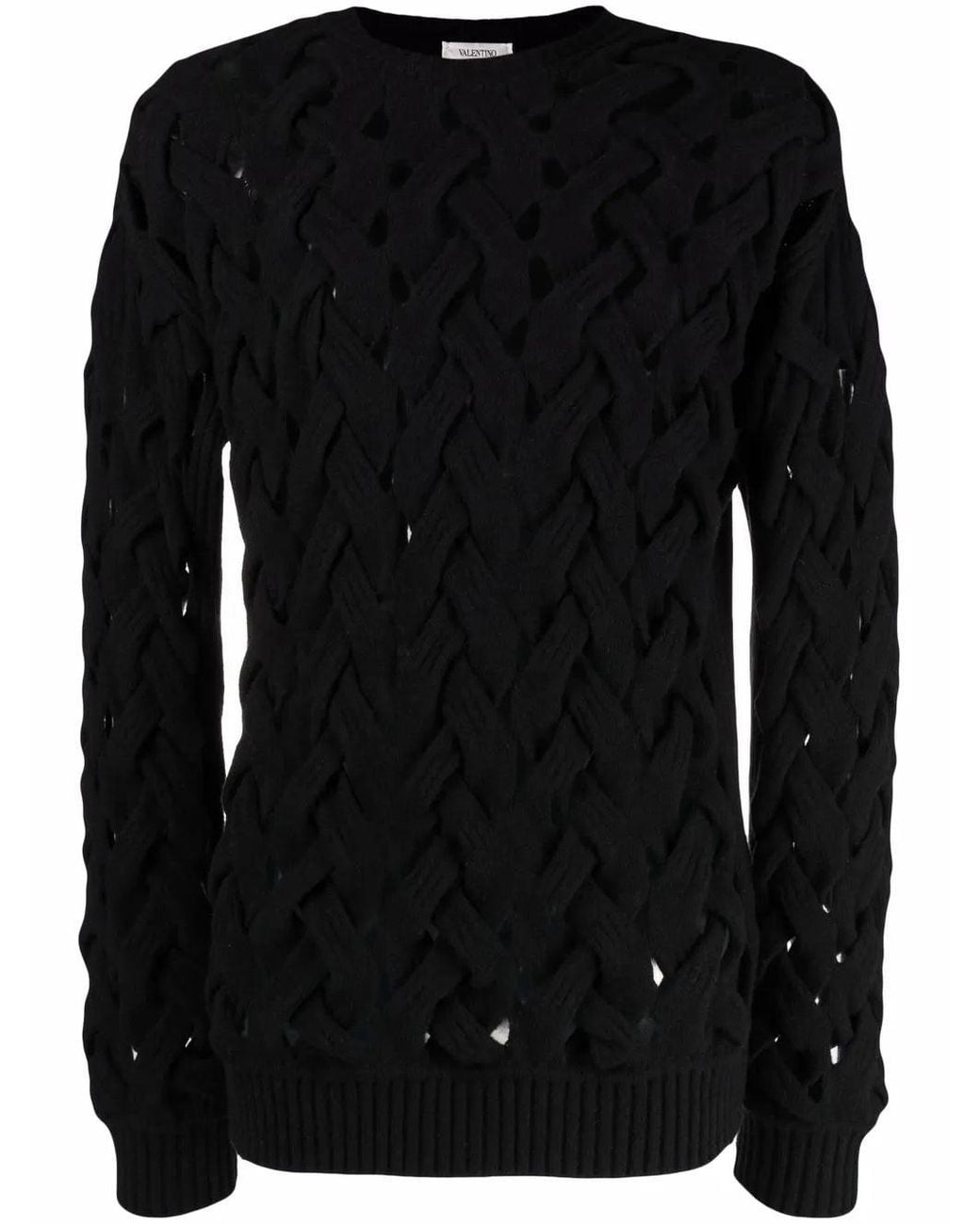 Valentino Black Woven Knitted Crew-Neck Jumper Clothing for men