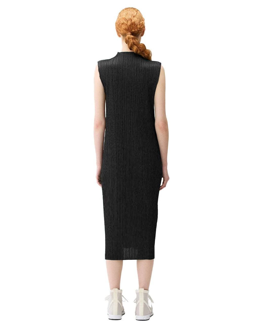 Issey Miyake Black Pleats Please High-Neck Dress