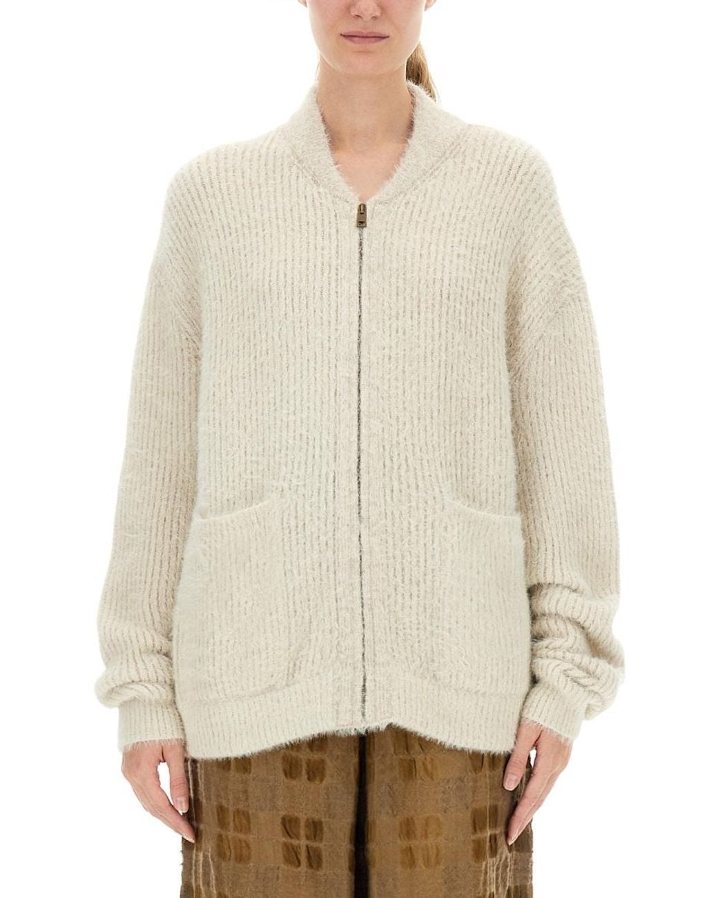 Uma Wang Natural Uma Wang Wool Blend Knit Cardigan