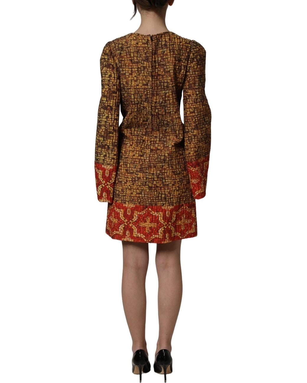 Dolce & Gabbana Orange Dolce & Gabbana Mosaic Print Wool Dress