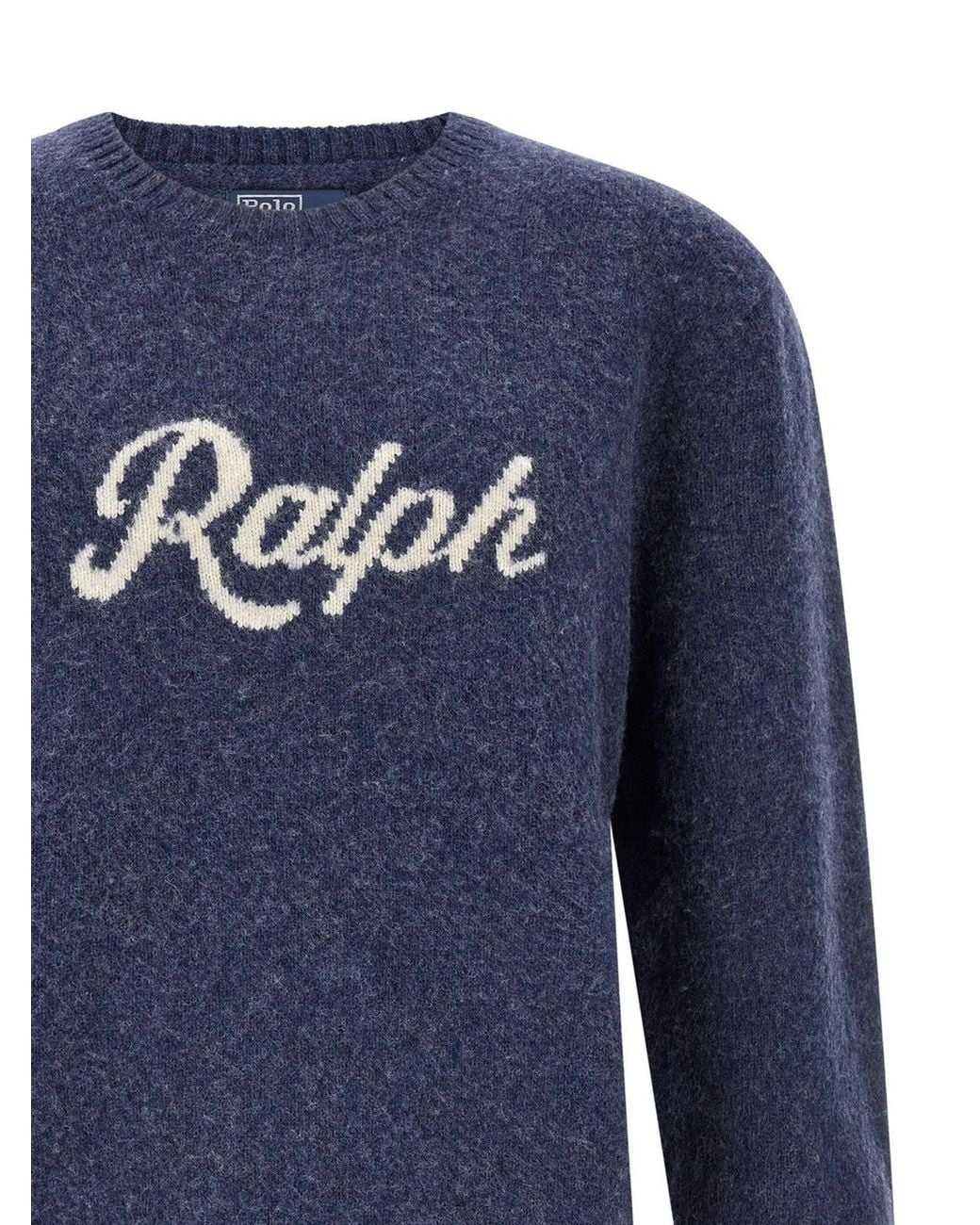 Polo Ralph Lauren Blue Logo Intarsia Wool-Cashmere Sweater for men