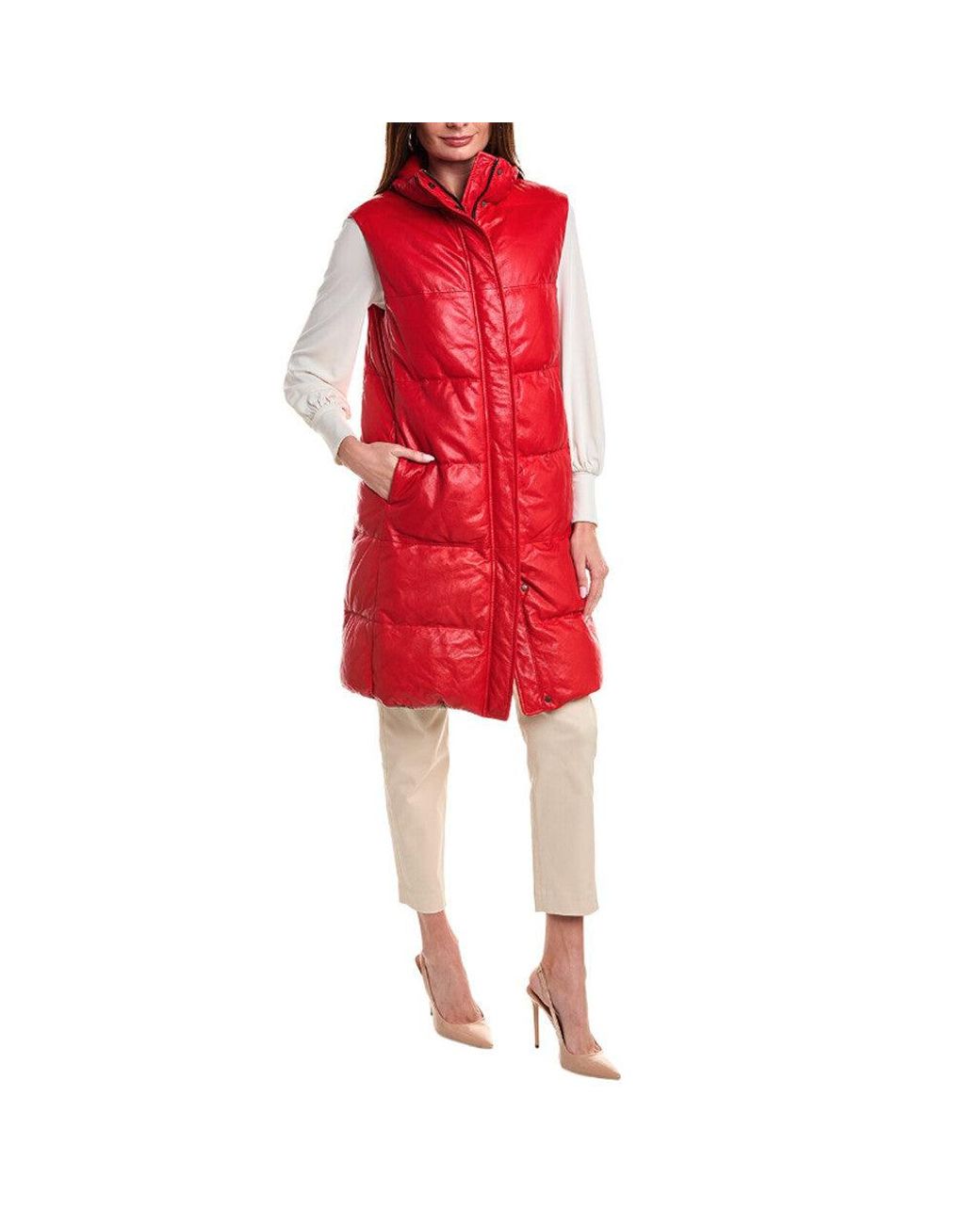 Brunello Cucinelli Red Leather Long Jacket