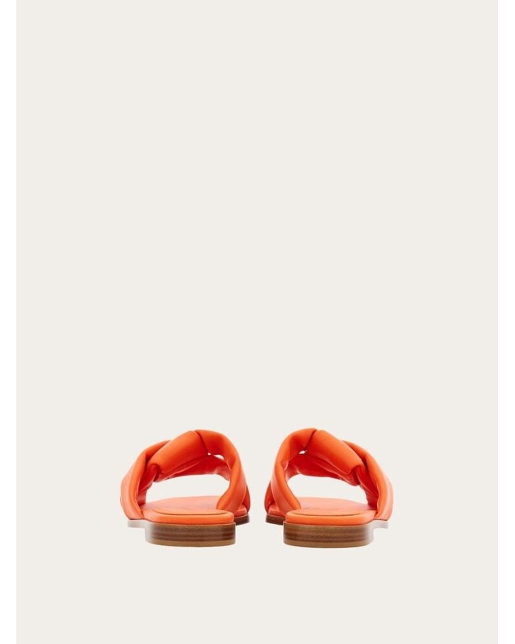 Ferragamo Orange Lambskin Slide Sandals