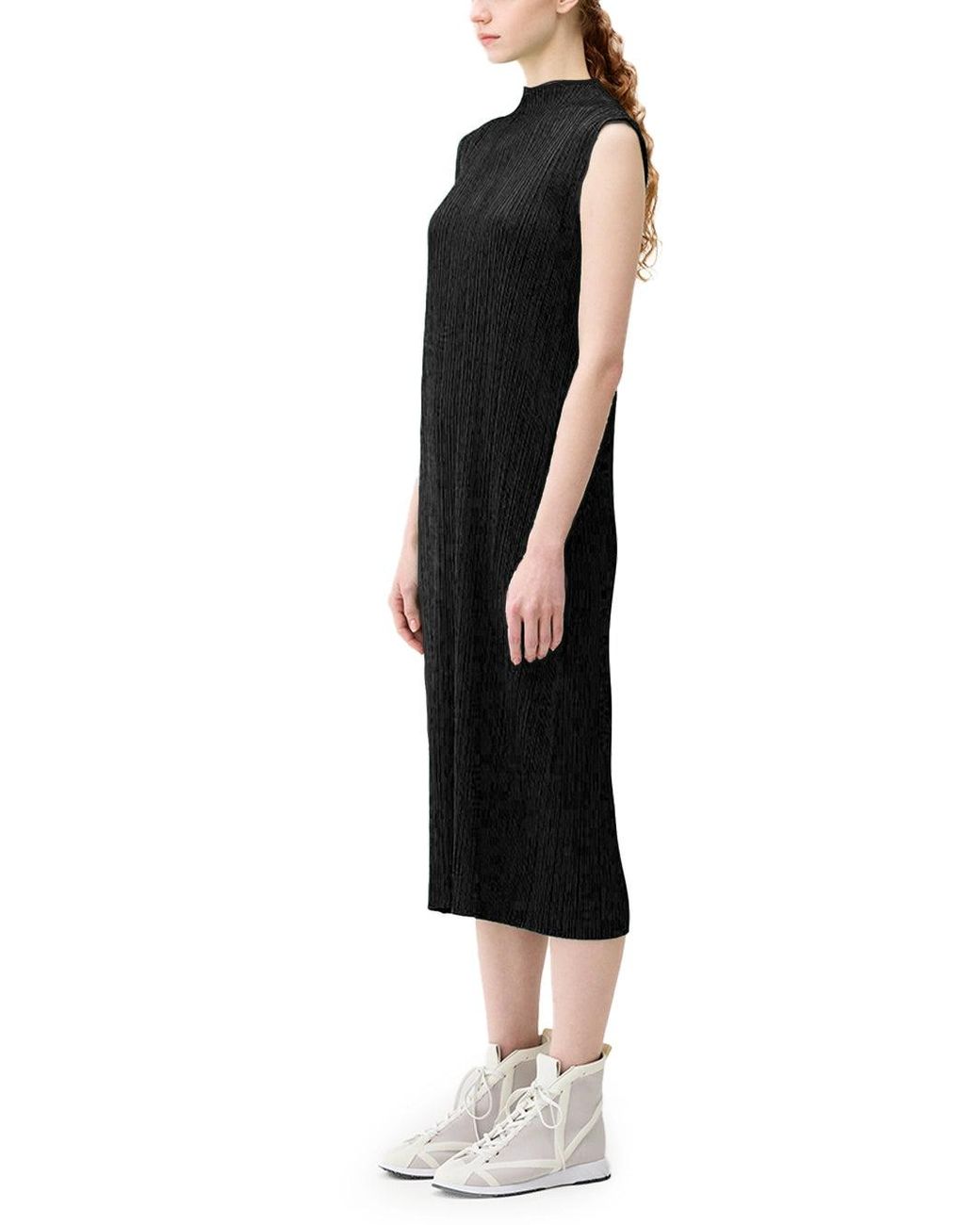 Issey Miyake Black Pleats Please High-Neck Dress