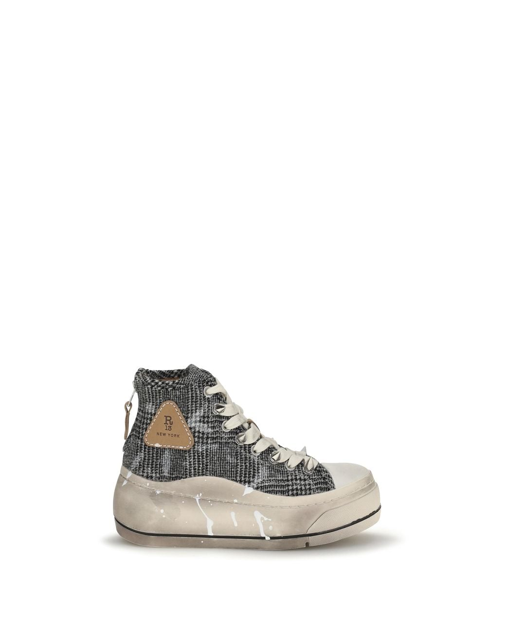 R13 Gray High Top Sneakers- Check/ Upper: Polyurethane