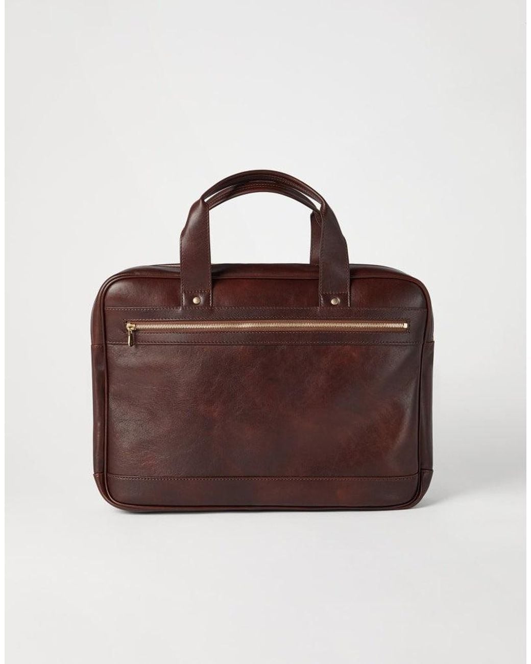Brunello Cucinelli Brown Leather Briefcase Bag for men