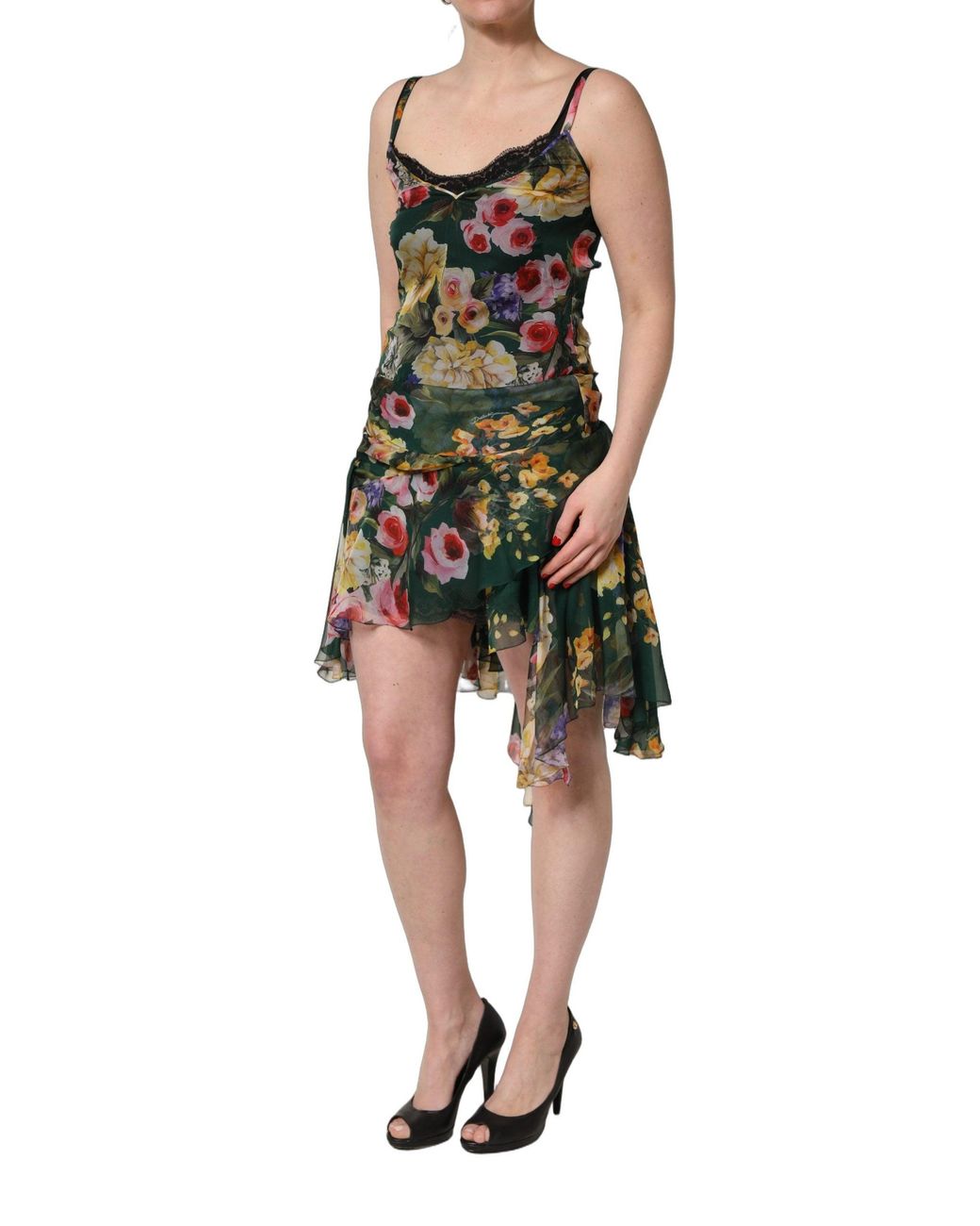 Dolce & Gabbana Black Dolce & Gabbana Floral Print Silk Dress