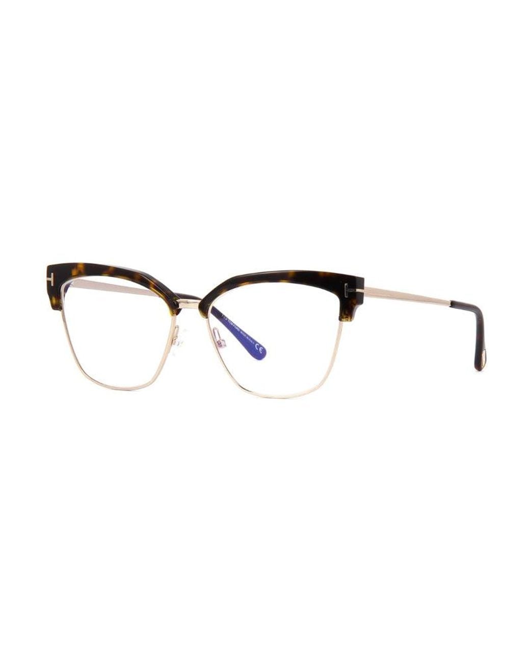 Tom Ford Metallic Eyeglasses Square Full Rim, Havana- Frame And Clear Demo Lenses Lens Tf5547-B052 Sunglasses