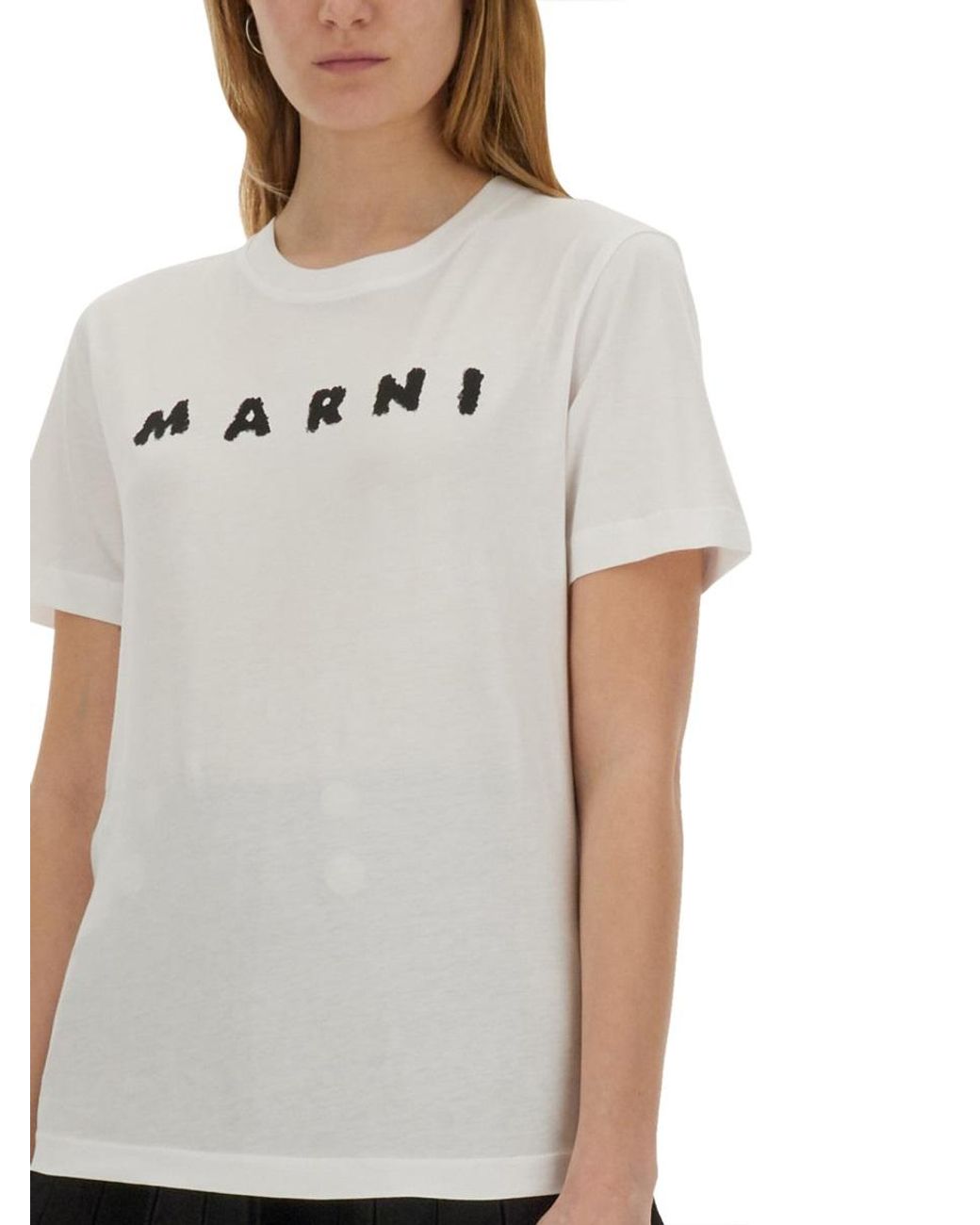 Marni White Marni Logo Cotton Knit T-Shirt
