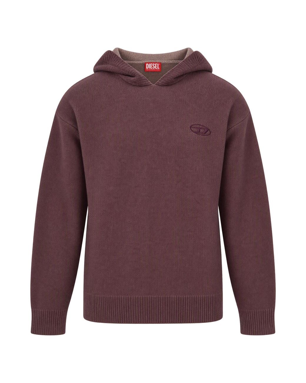 DIESEL Purple Knit Hoodie Pickled Bordeaux Wool Sweater for men