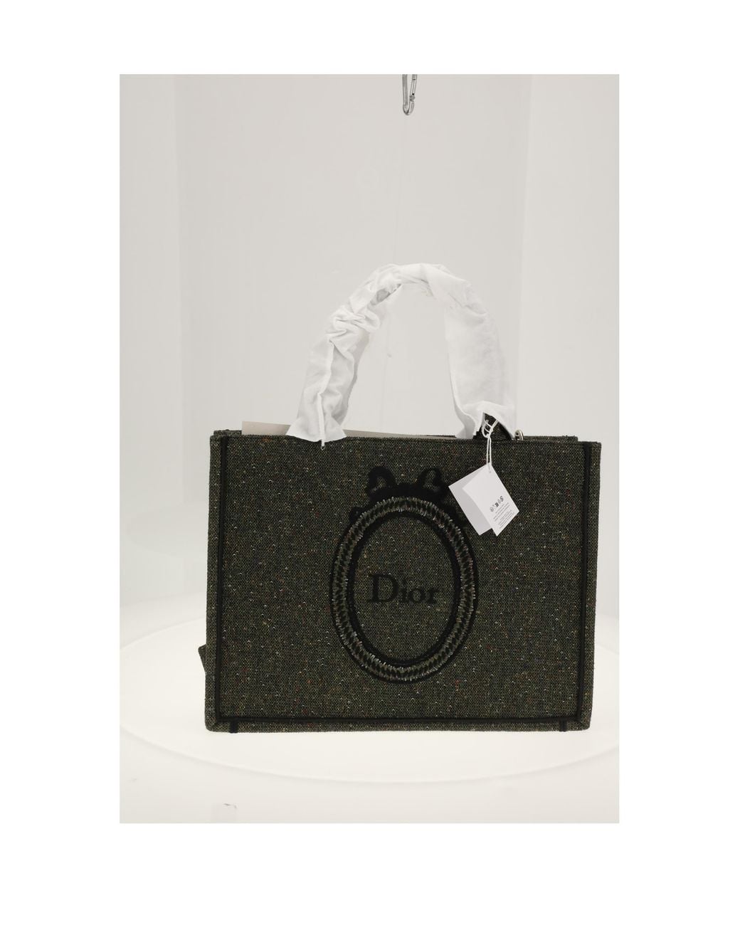 Dior White Medium Book Tote Tweed Cotton