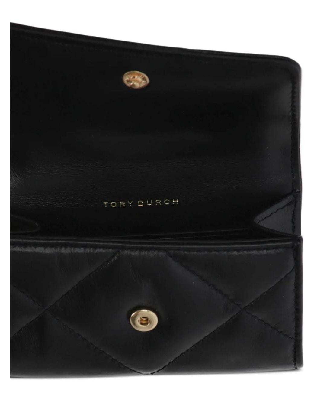 Tory Burch Black Kira Diamond Quilted Logo Card Case Accessories Wallets