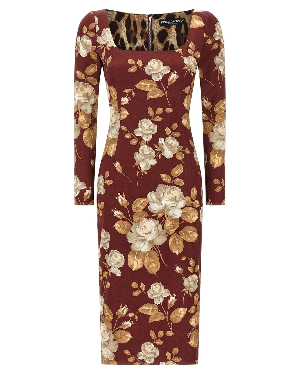 Dolce & Gabbana Red Dolce & Gabbana Rose-Print Silk Satin Dress