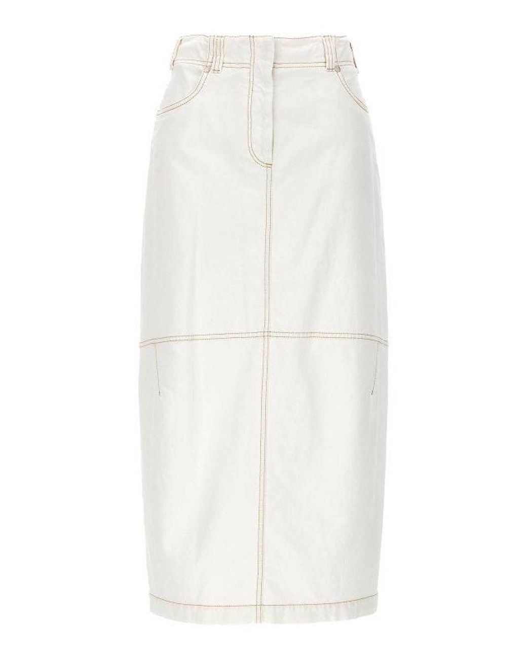 Brunello Cucinelli White Off Straight Cotton Skirt