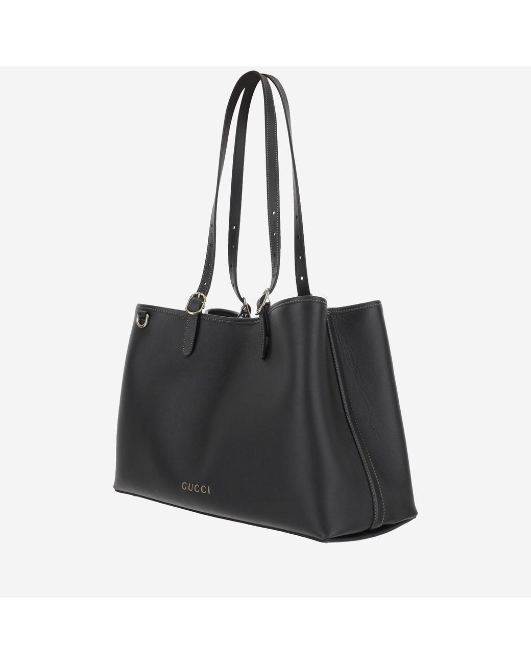 Gucci Black Medium Gg Emblem Shopping Bag Leather Handbags