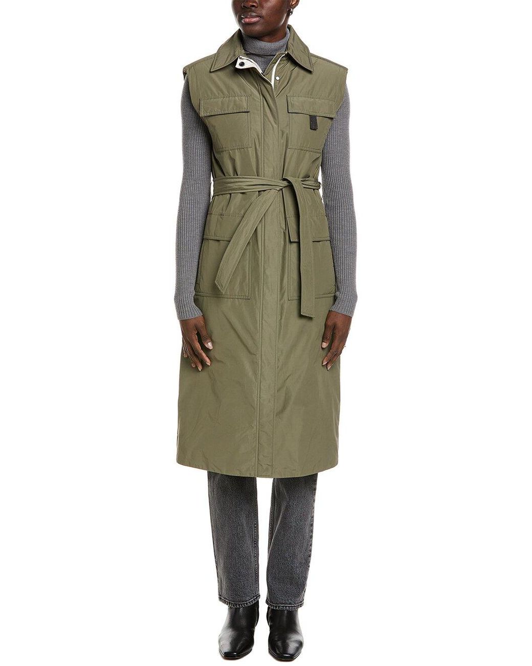 Brunello Cucinelli Green Belted Sleeveless Jacket