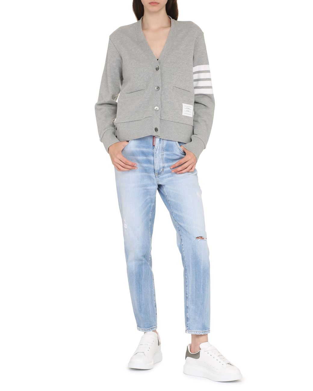 Thom Browne Gray Logo Cotton Cardigan Cardigans