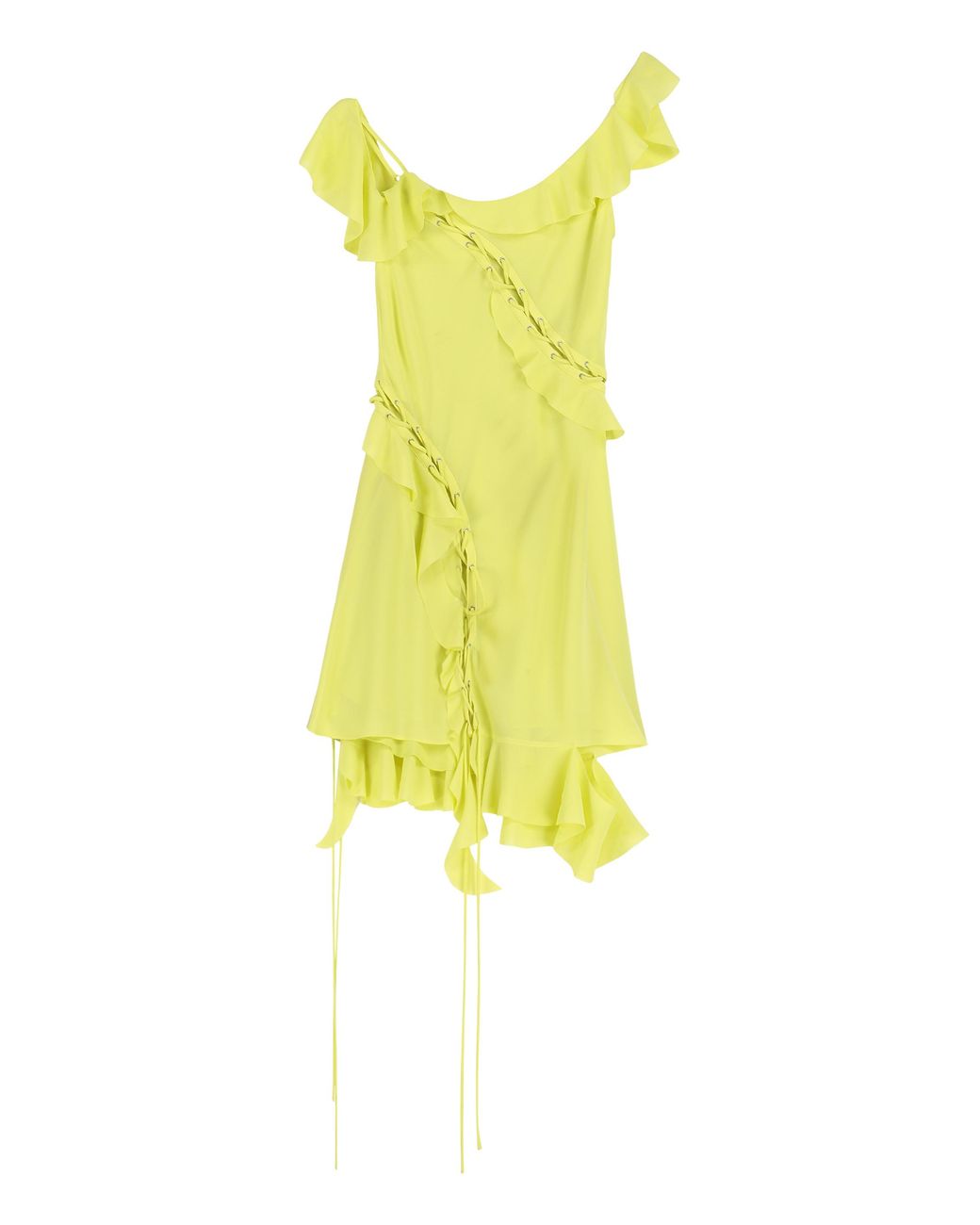 Acne Yellow Frill Lace-Up Dress Polyester