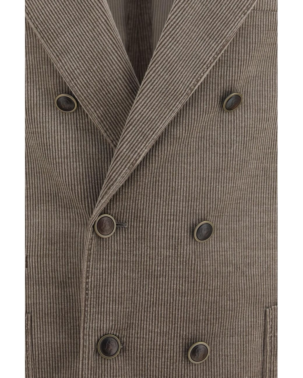 Brunello Cucinelli Gray Jacket Double-Breasted Corduroy Cotton for men