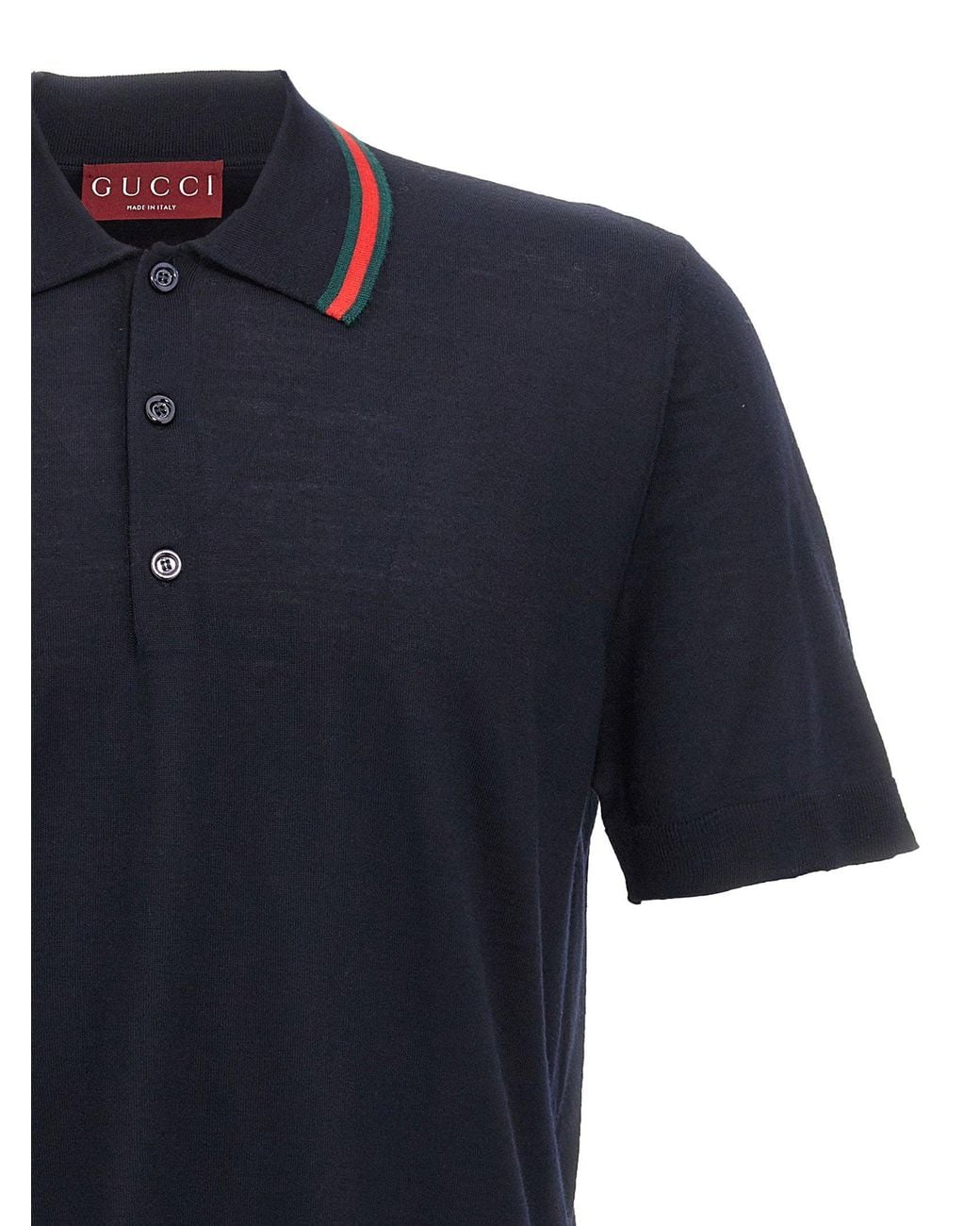 Black Ribbon Ribbed Gucci Web Ribbon Collar Polo Shirt in Blue | Lyst