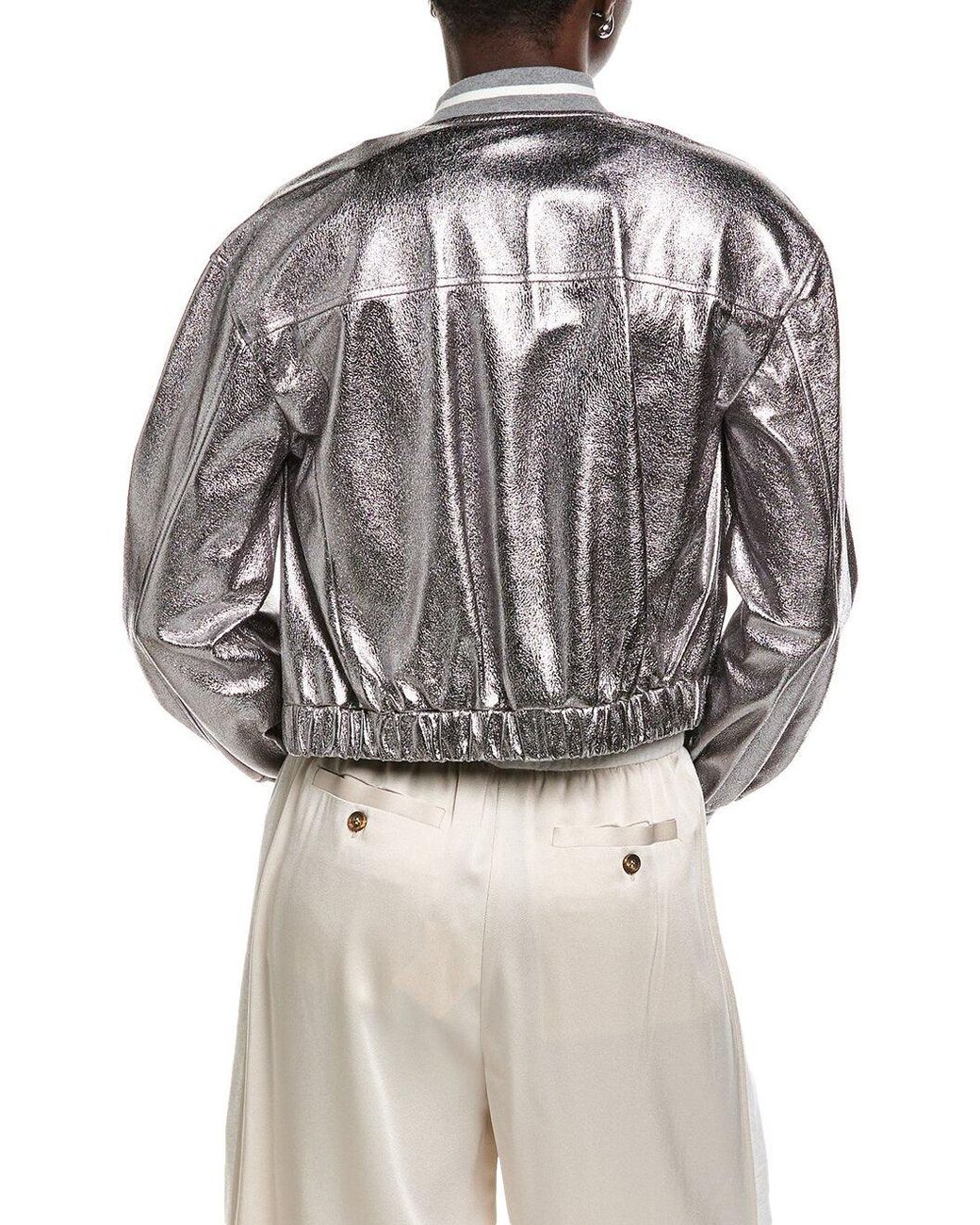 Brunello Cucinelli Gray Metallic Bomber Jacket