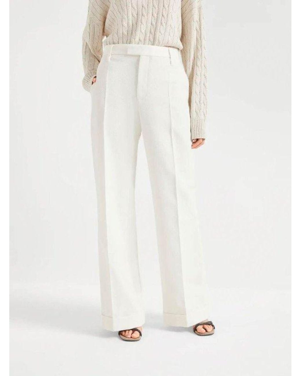 Brunello Cucinelli White Off Wide Leg Trousers