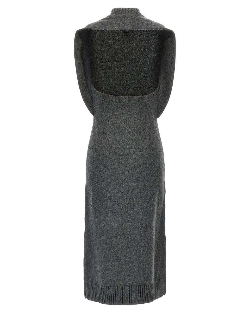 Courreges Gray Wool Over-The-Shoulder Drapé Dress
