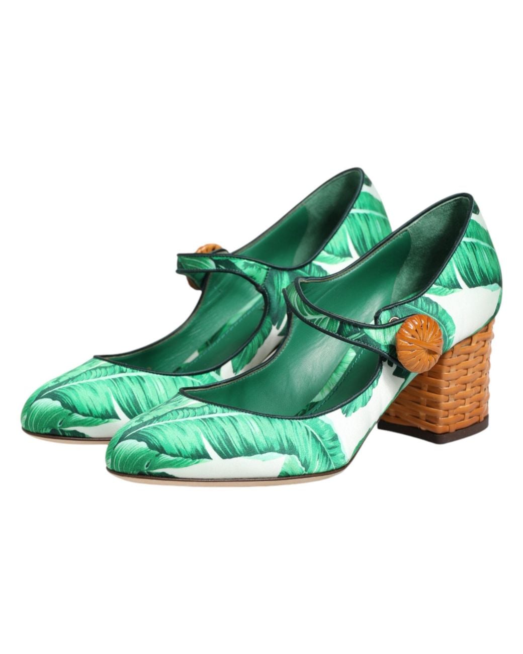 Dolce & Gabbana Green Silk Mary Janes Leaf Sandals Shoes Se+Vi
