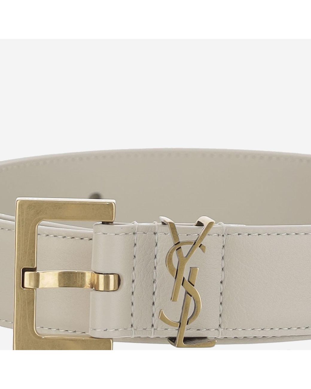 Saint Laurent Gray Leather Belt Glossy Calfskin