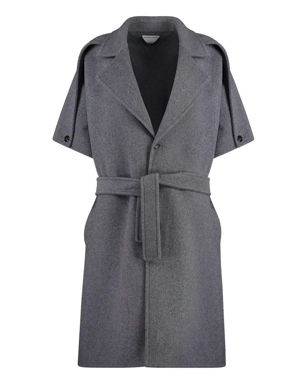 Bottega Veneta Gray Wool And Cashmere Jacket With Lapel Collar And Belt