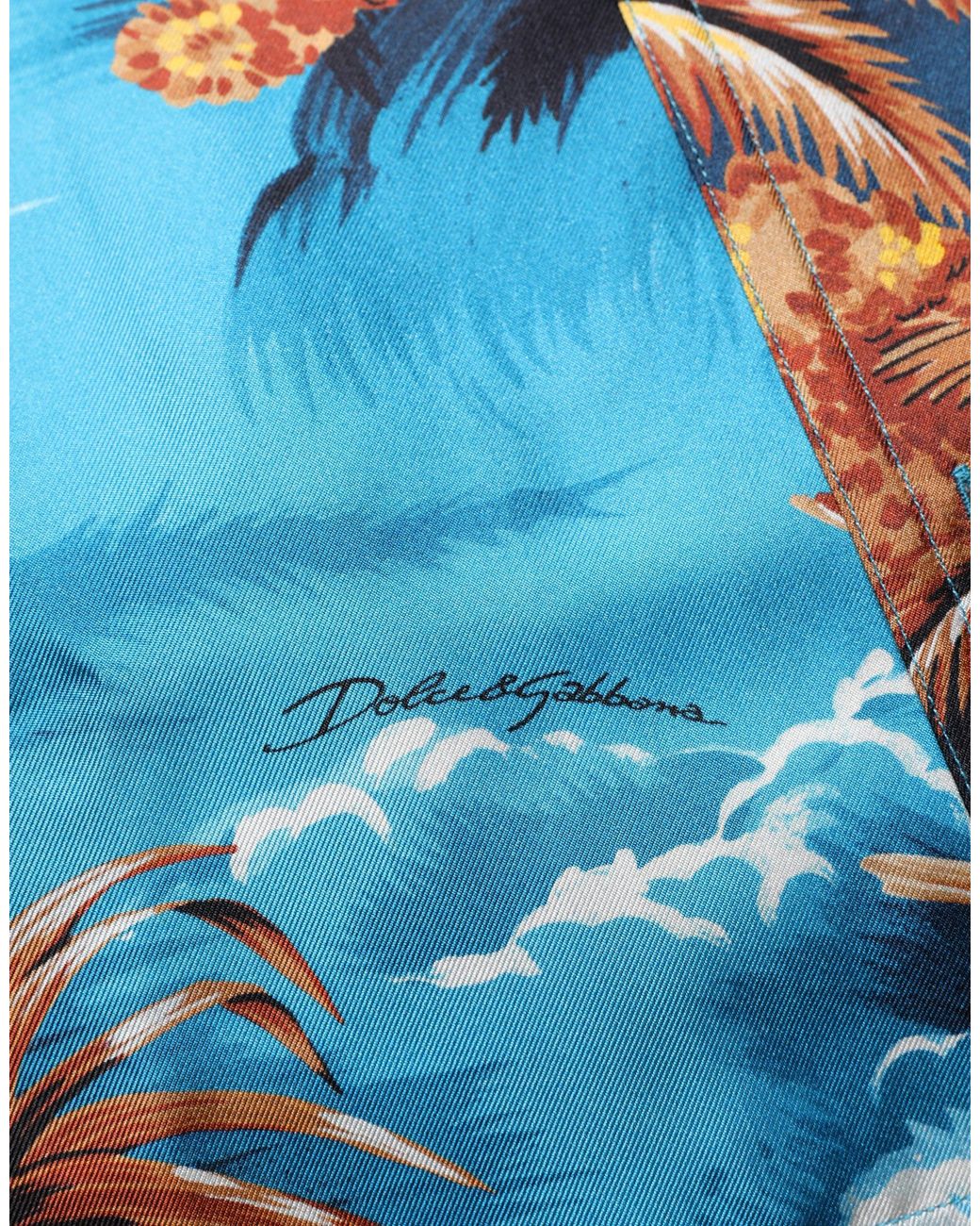 Dolce & Gabbana Blue Silk Twill Hawaiian Graphicprint Shirt for men