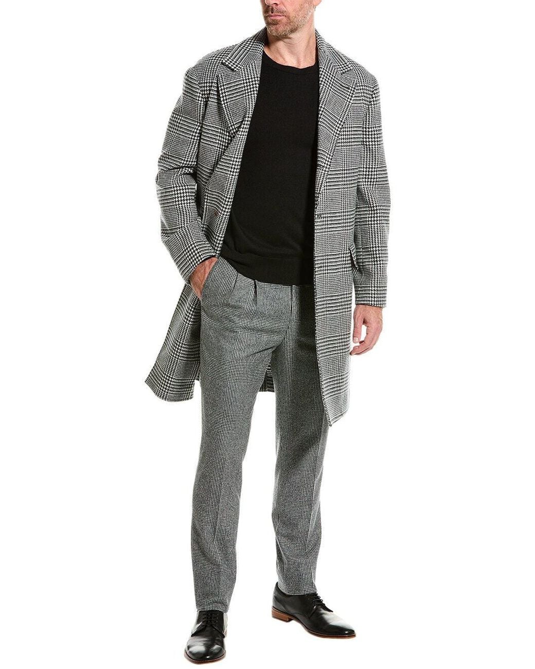 Brunello Cucinelli Black Wool Checkered Coat Clothing for men