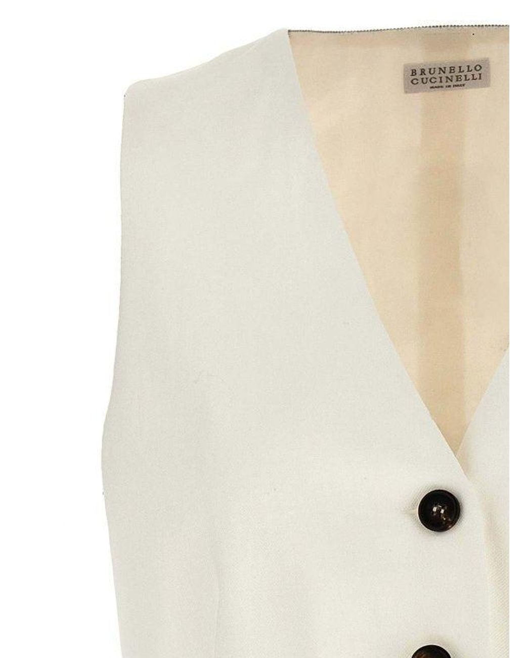 Brunello Cucinelli Natural Off Linen Blend Vest