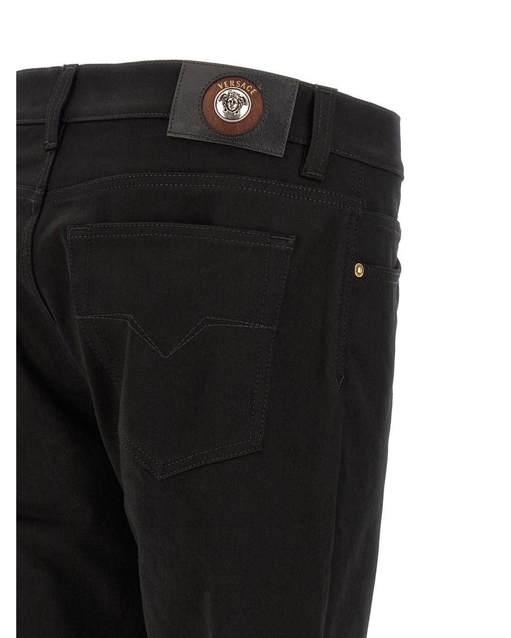 Versace Black Versace-Embellished Cotton Jeans for men