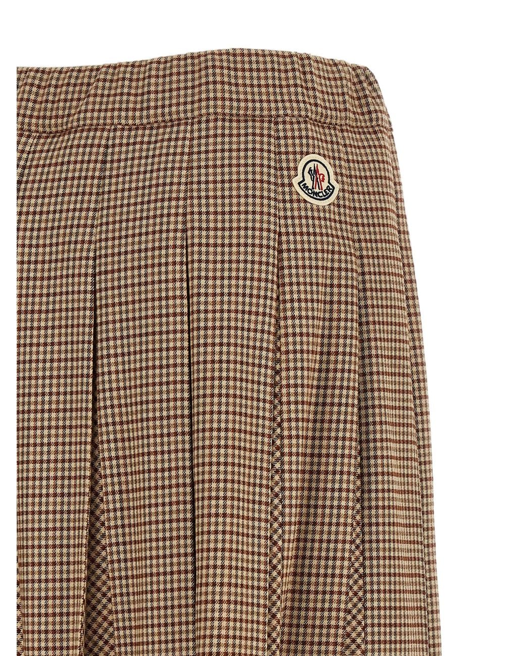 Moncler Brown Moncler Checkered Pleated Viscose Skirt