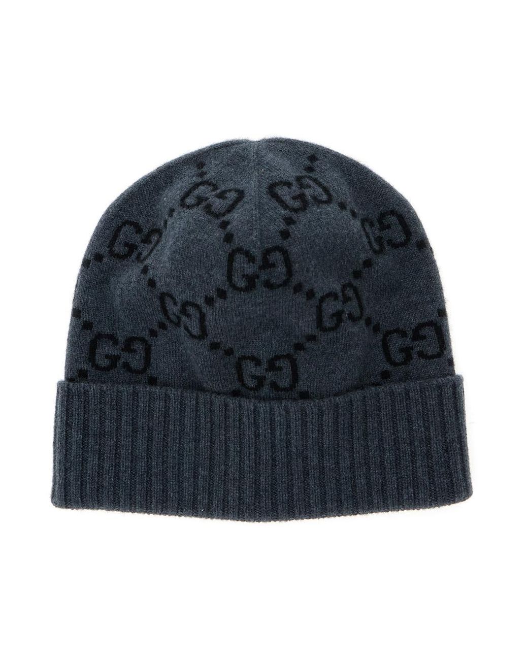 Gucci Blue Beanie Gg Jacquard Cashmere Hat for men