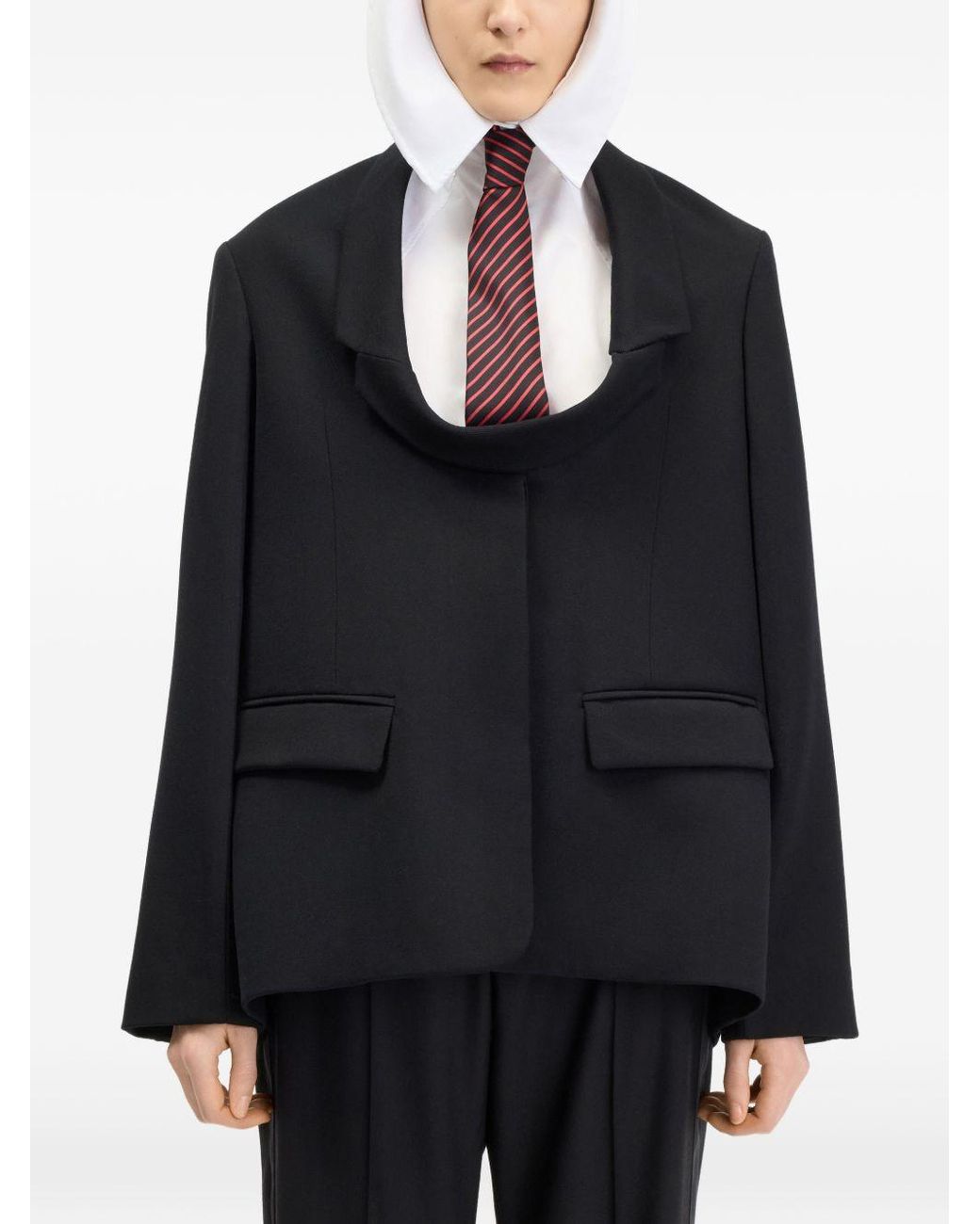 Jean Paul Gaultier Black Wool Boxy-Fit Blazer With A Structured Notched Collar