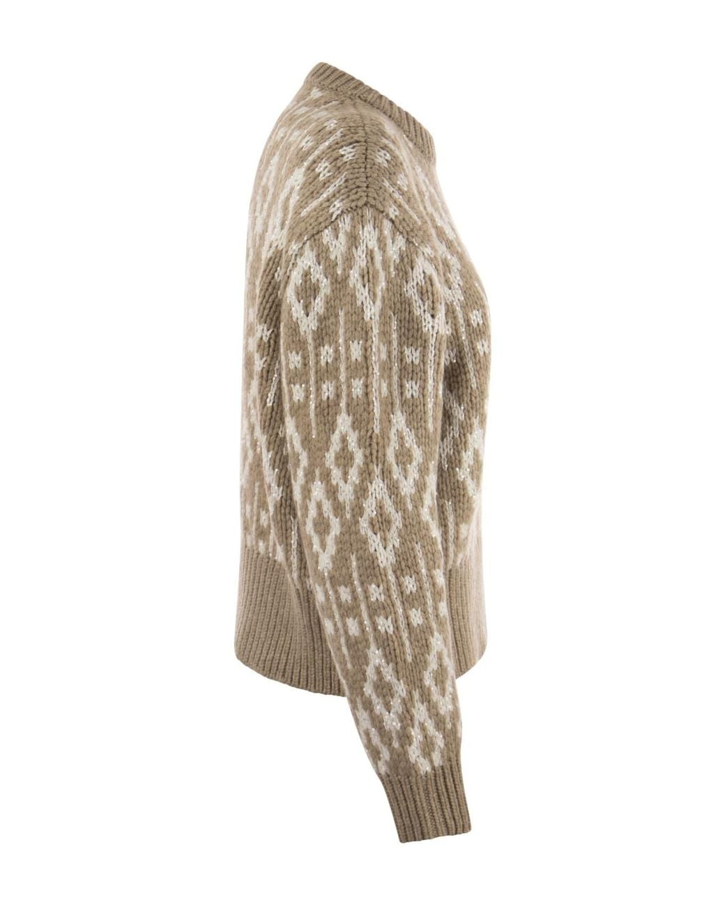 Brunello Cucinelli Brown Wool Patterned Sweater Clothing