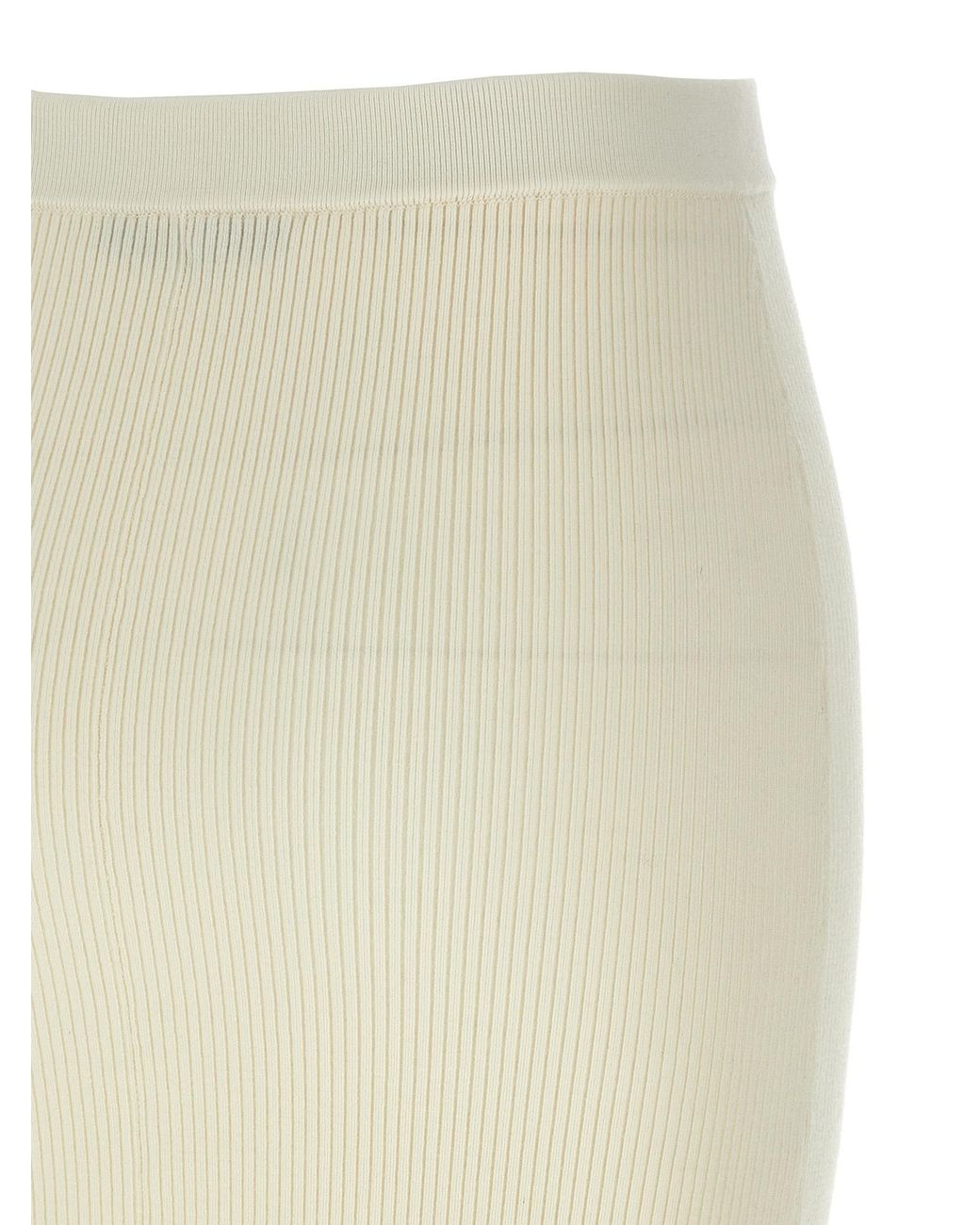 Alessandra Rich Natural Ribbed Stretch Wool And Cashmere Midi Skirt